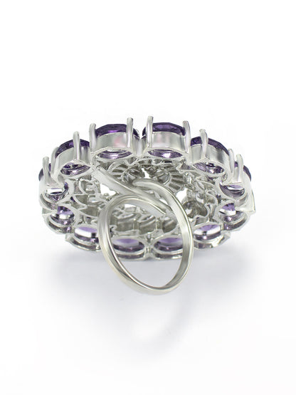 Purple AD Floral Adjustable Finger Ring