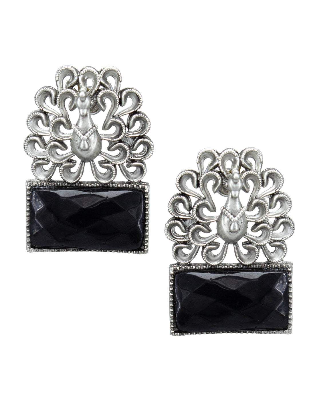 Black Monalisa Peacock Dangle Earrings