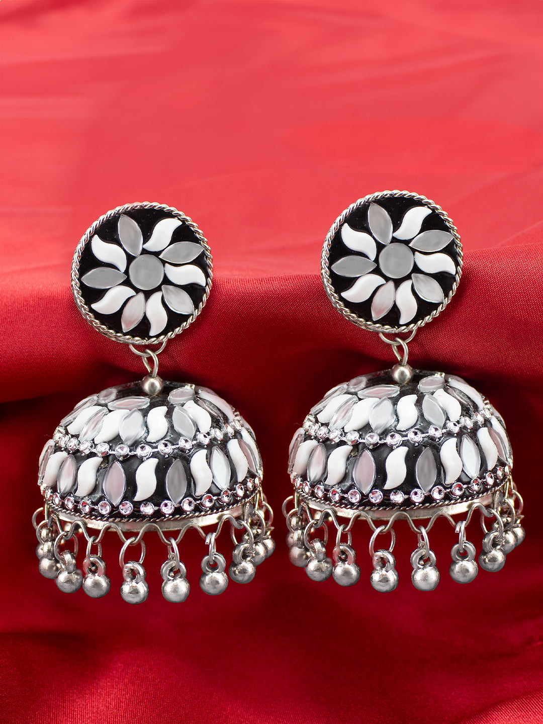 Black Beads Drop Jhumka Earrings