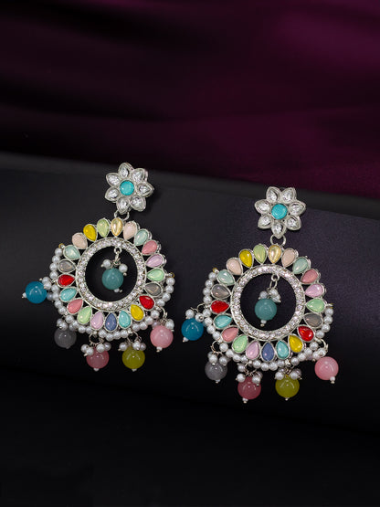 Silver Plated Multi Color Contemporary Chandbalis Earrings