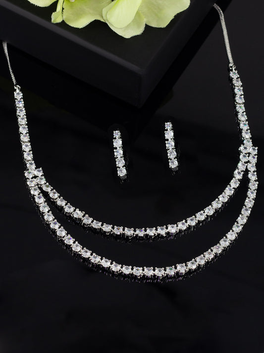 Double Layered Trendy Solitaire AD Jewellery Set