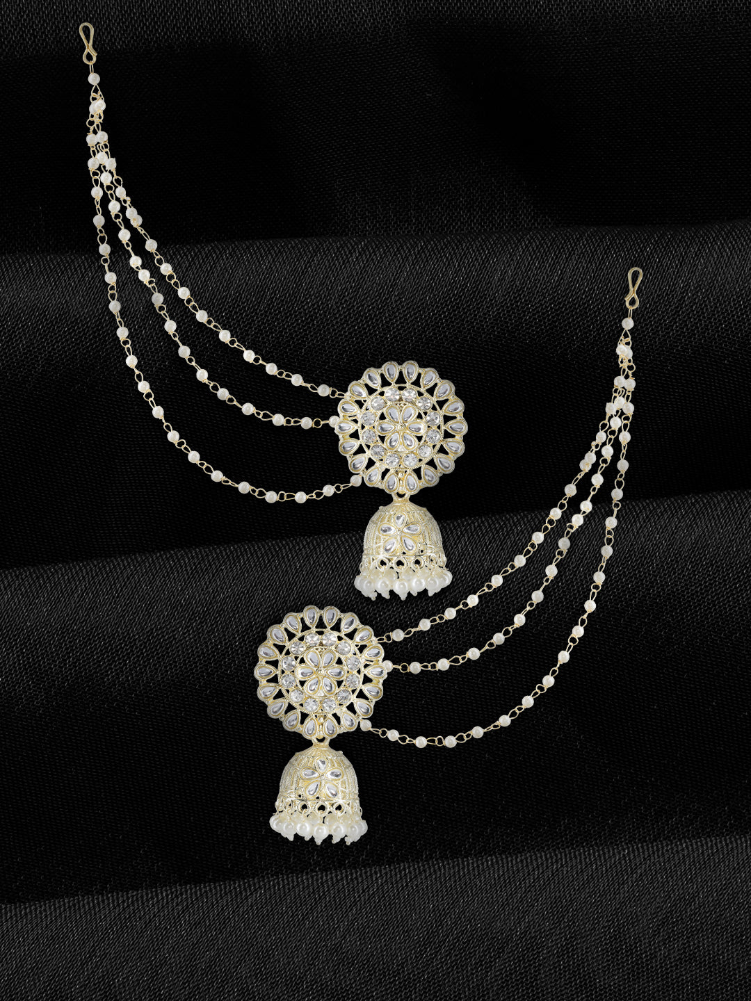 Floral Jhumka Earrings With Chain