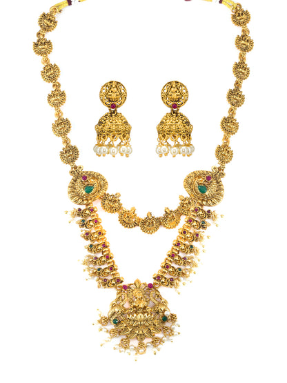 Antique Artificial Stones & Beads Temple Long Jewellery Set
