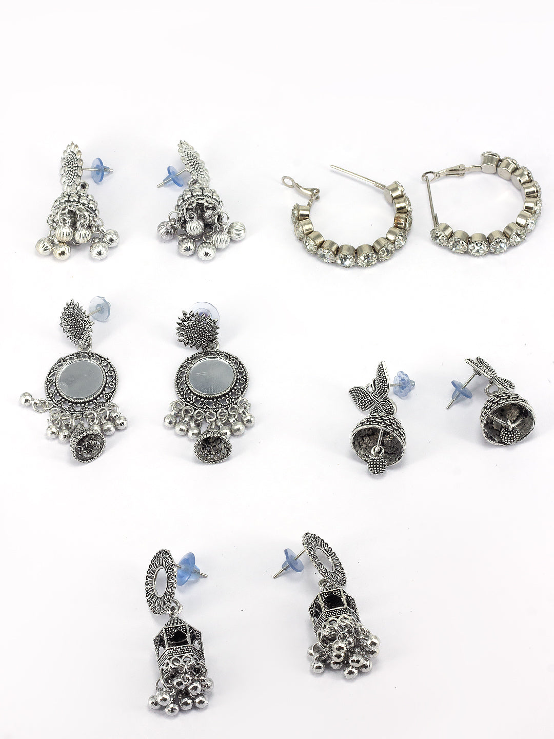 Pack of 5 Silver Oxidised Jhumki Earrings
