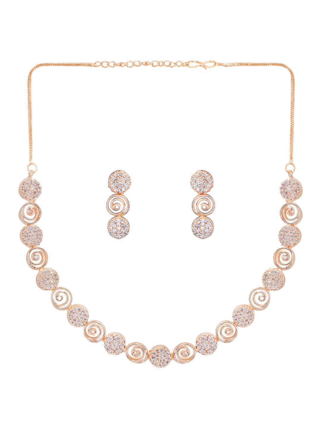 Rose Gold Plated American Diamond Spiral Jewellery Set