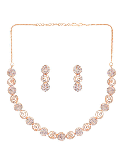 Rose Gold Plated American Diamond Spiral Jewellery Set