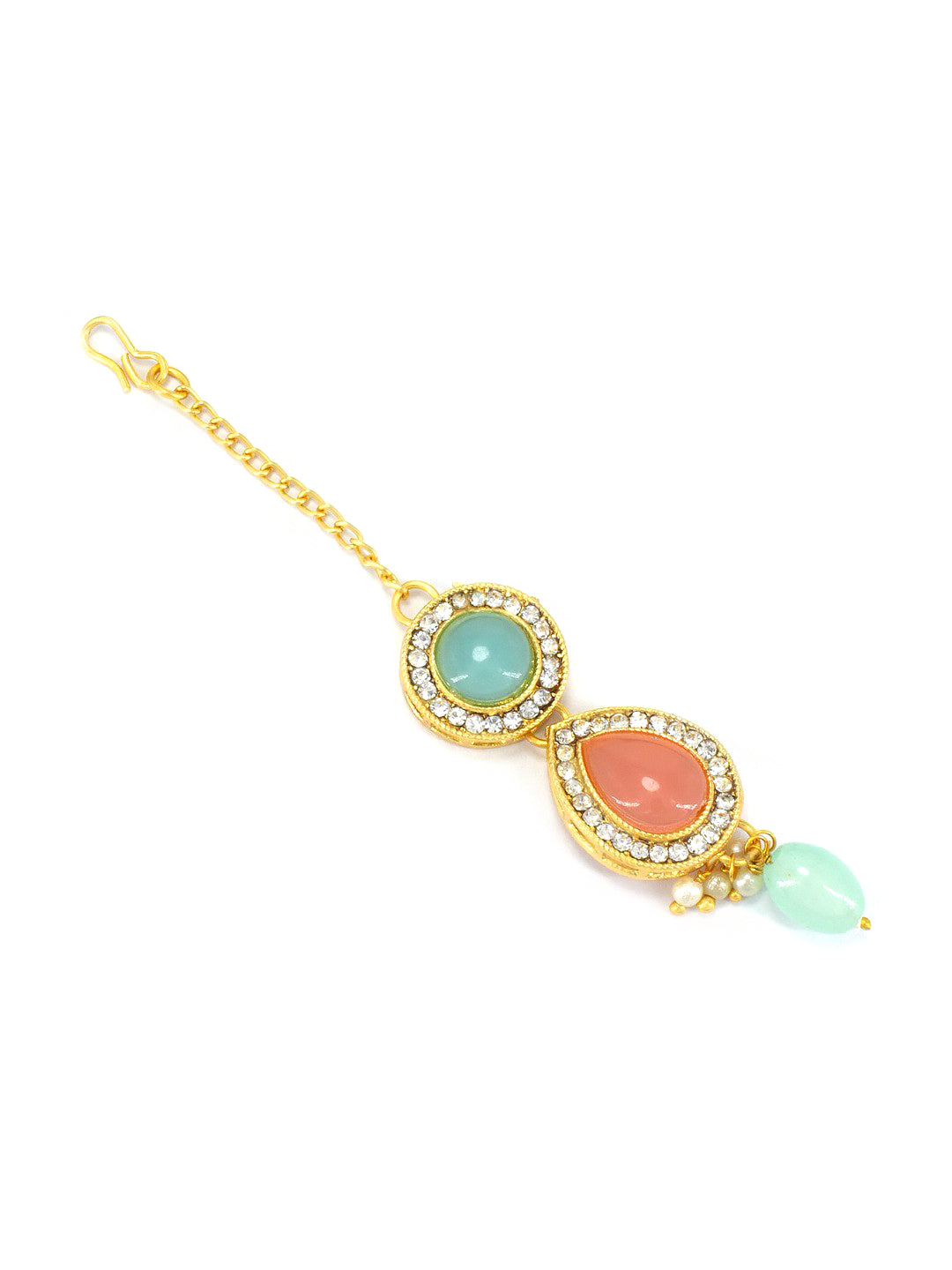 Gold-Plated Crystal Studded & Beaded Jewellery Set With Maangtika
