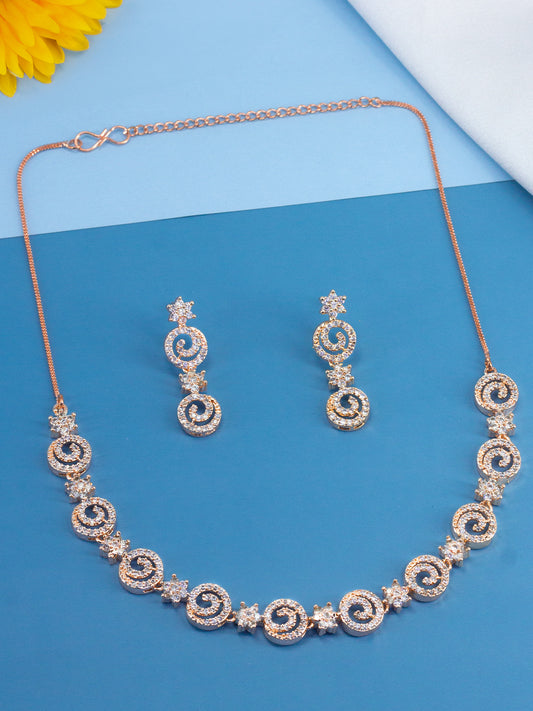 Rose Gold Plated American Diamond Jewellery Set
