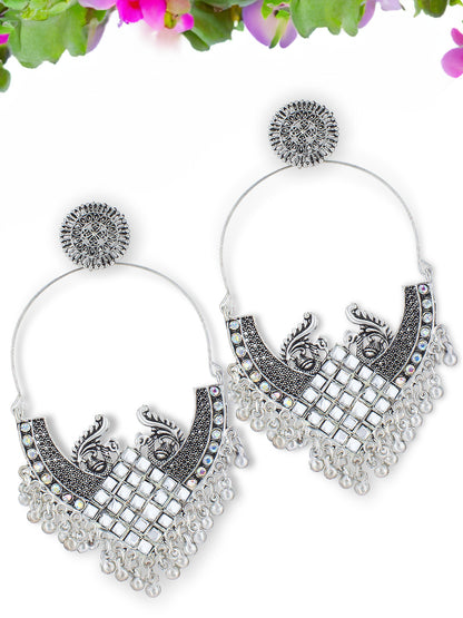 Oxidized Floral Peacock Chandbaali Earrings