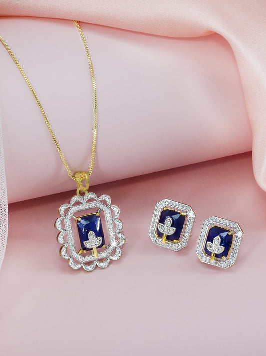 Blue Floral AD-Studded Pendant Set