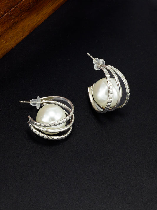 Pearl Half Hoop Earrings