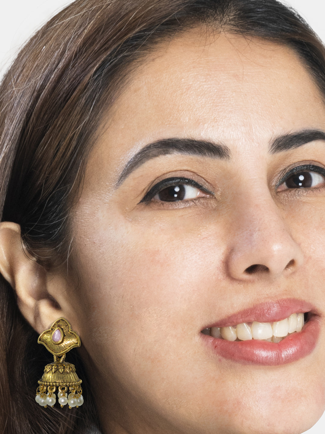 White Beads Drop Jhumki Earrings