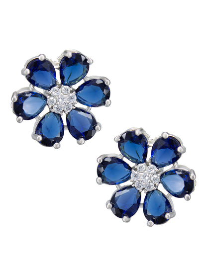Blue AD Trendy Floral Pendant Set