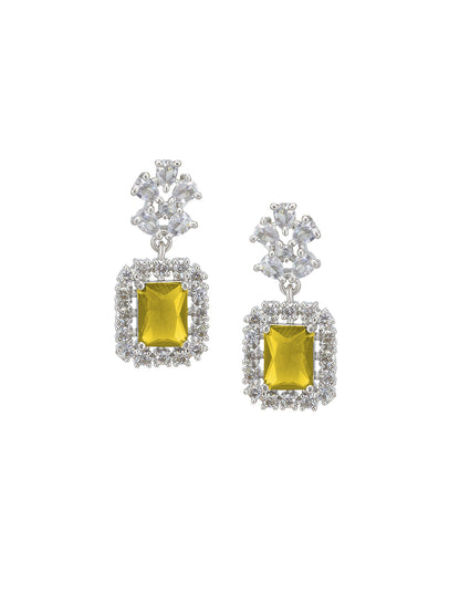 Rhodium-Plated Yellow American Diamond Studded Jewellery Set