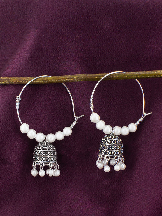 Oxidized Beads Drop Hoop Jhumka Earrings