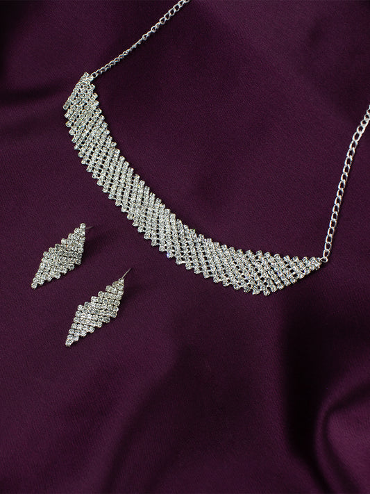 Silver Plated CZ Studded Jewellery Set