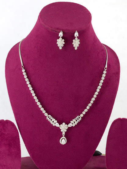 AD Studded Floral Sleek Jewellery Set