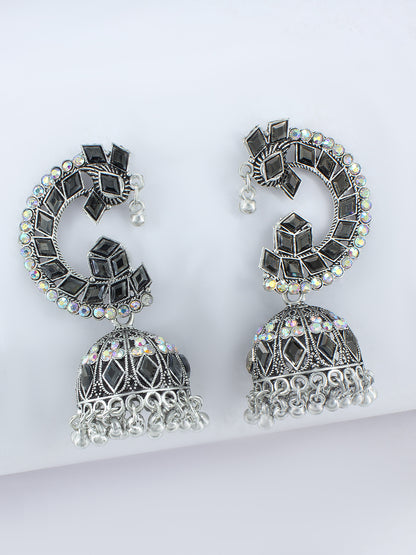 Oxidized Peacock Jhumka Earrings