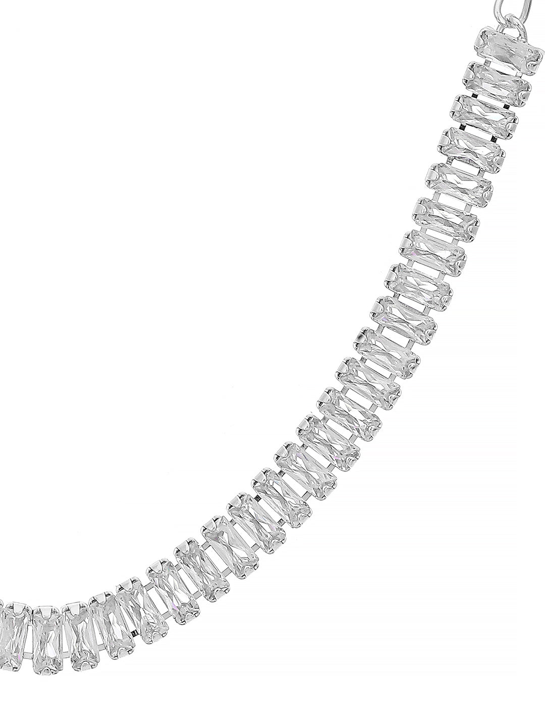 Silver Plated Cubic Zirconia Studded Jewellery Set With Adjustable Ring & Bracelet