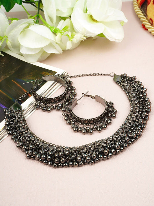 Oxidized Beads Drop Choker Jewellery Set