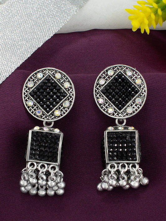 Oxidized Black Square Jhumka Earrings