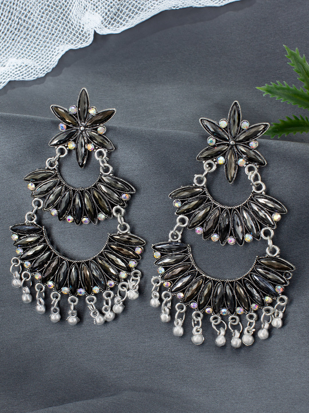Floral Chandbaali Multi Layered Drop Earrings