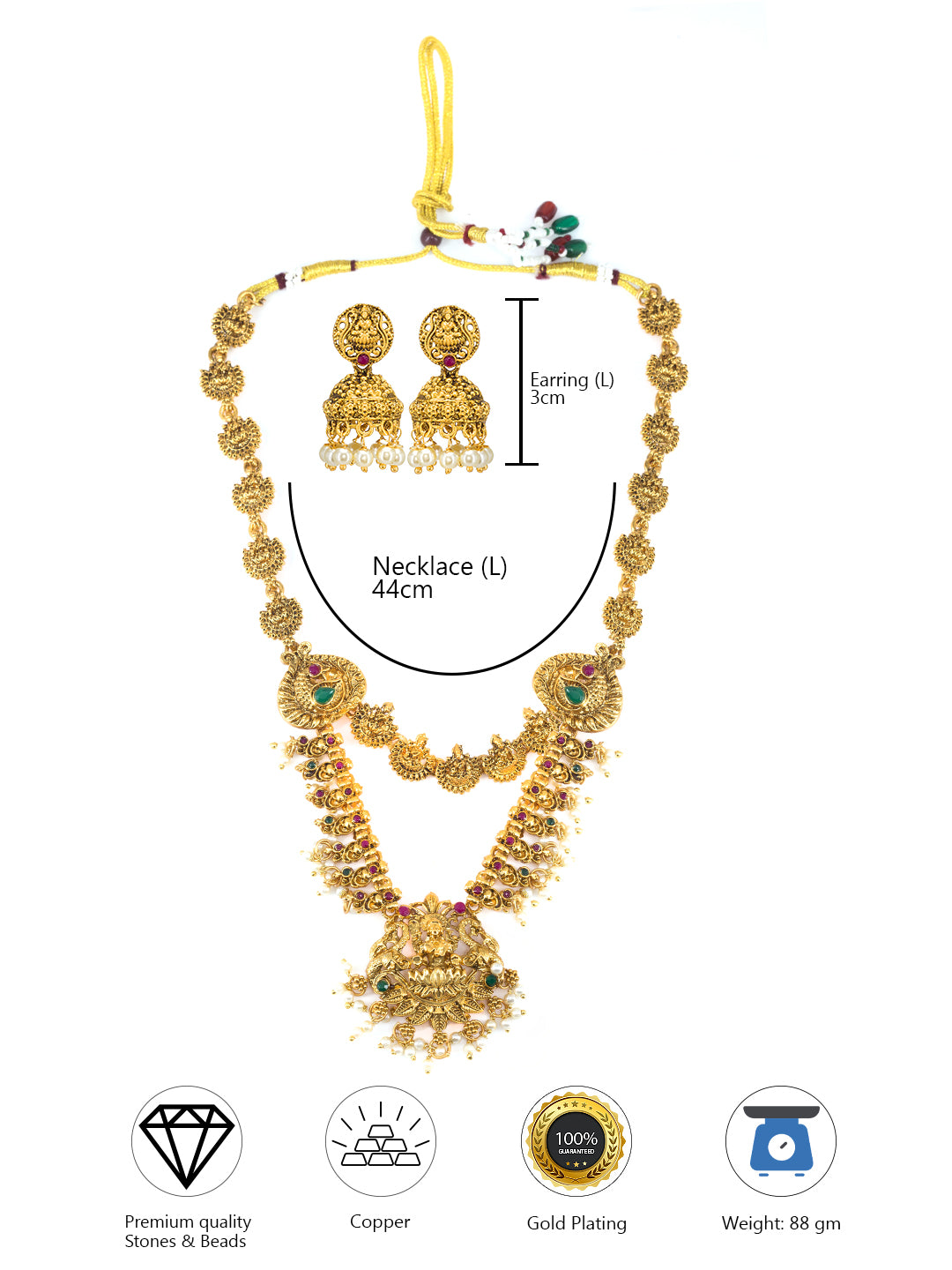 Antique Artificial Stones & Beads Temple Long Jewellery Set
