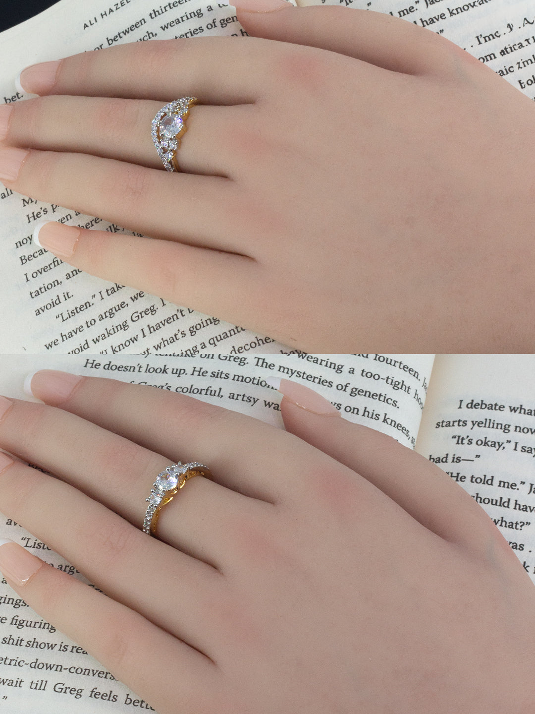 Set Of Two Gold Plated American Diamond Adjustable Finger Rings