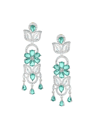 Mint Green AD Studded Floral Jewellery Set