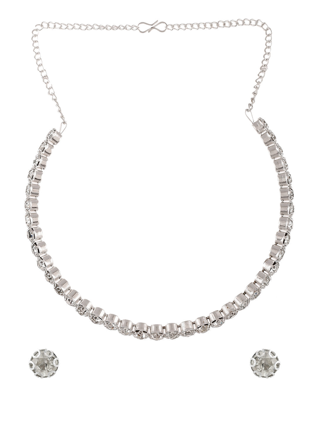 Silver Plated Trendy Rhinestone Jewellery Set with Bracelet