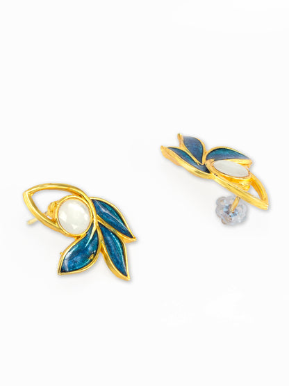 Gold Plated Blue Leaf Shaped Jewellery Set
