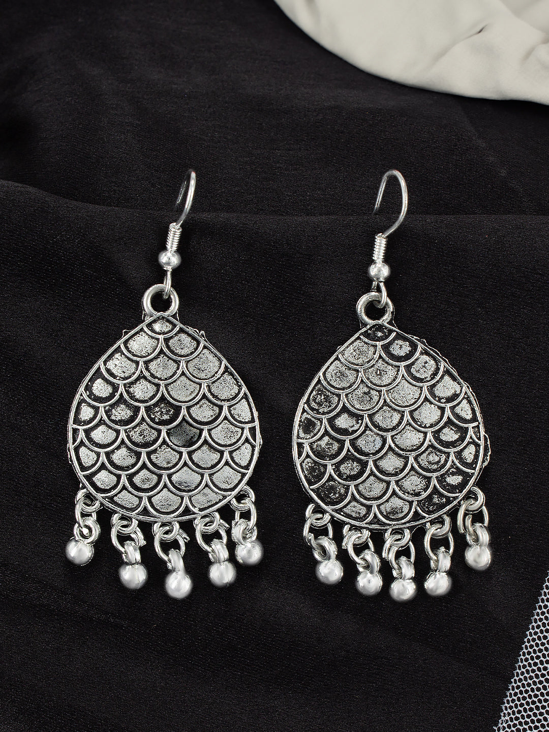 Silver Oxidized Fish Drop Earrings