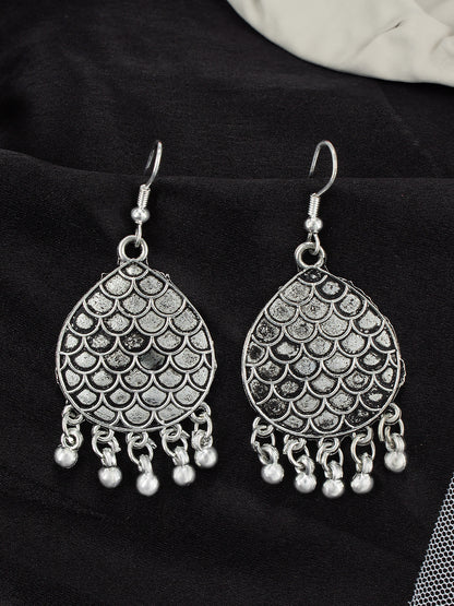 Silver Oxidized Fish Drop Earrings