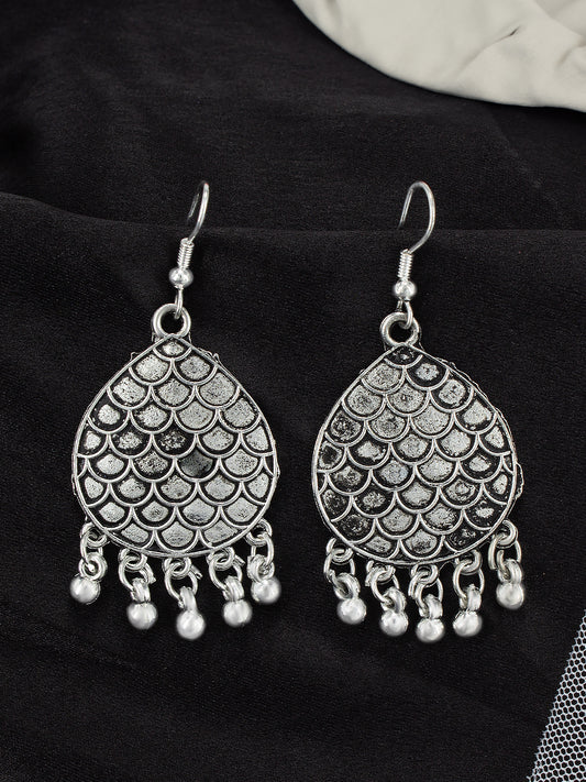 Silver Oxidized Fish Drop Earrings