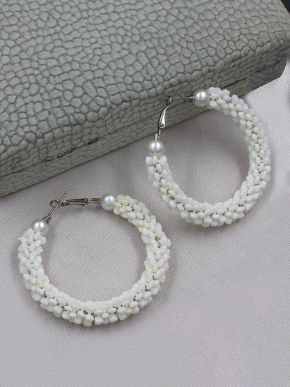 Faux Pearls & Shells Hoop Earrings