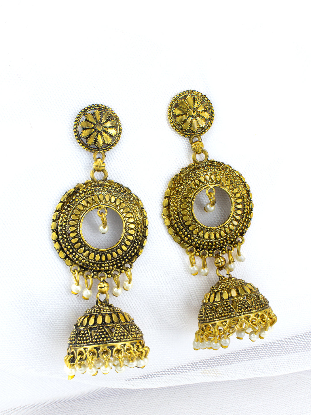 Antique Floral Beads Drop Jhumka Earrings