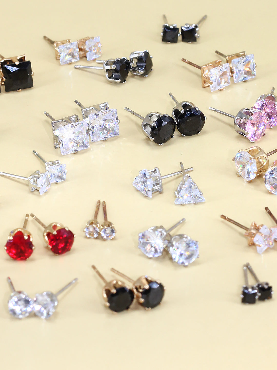 Pack of 26 Multicolour Geometric AD Stud Earrings