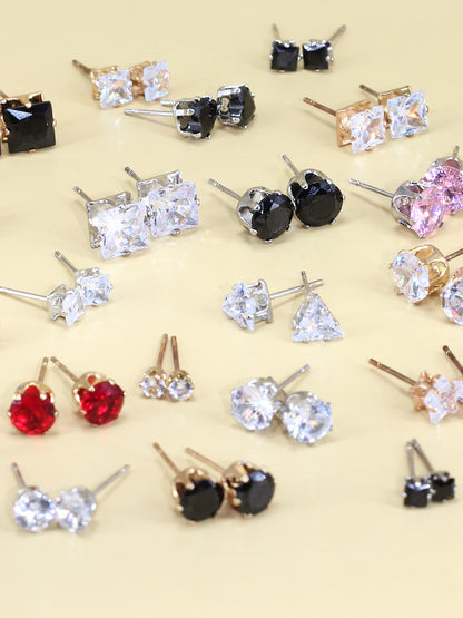 Pack of 26 Multicolour Geometric AD Stud Earrings