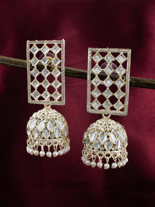 Rectangular Beads Drop Jhumka Earrings