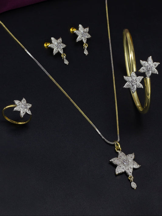 Floral AD Pendant Set With Adjustable Finger Ring & Bracelet