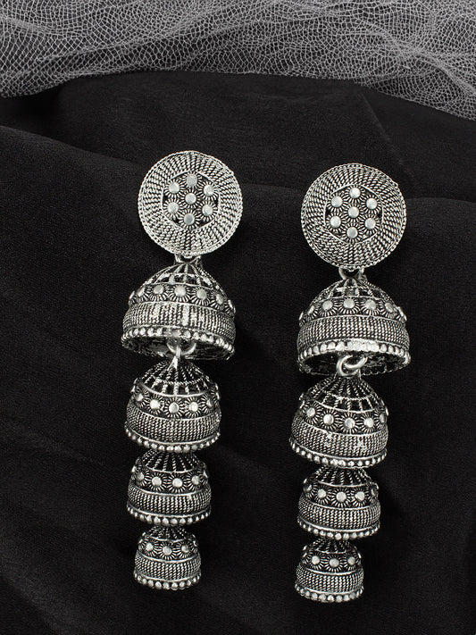 Oxidized Floral Multi Layered Jhumka Earrings
