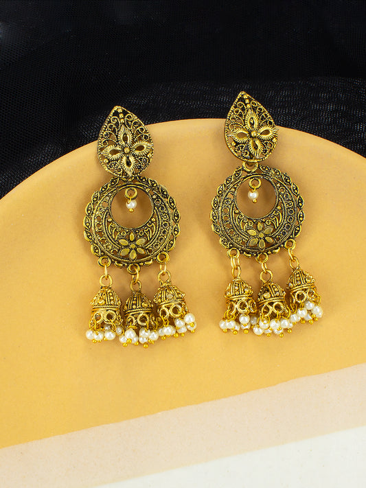 Antique Floral Beads Drop Jhumka Earrings