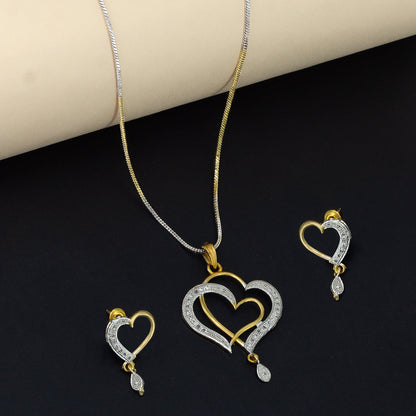 Gold Plated Heart American Diamond Trendy Pendant Set