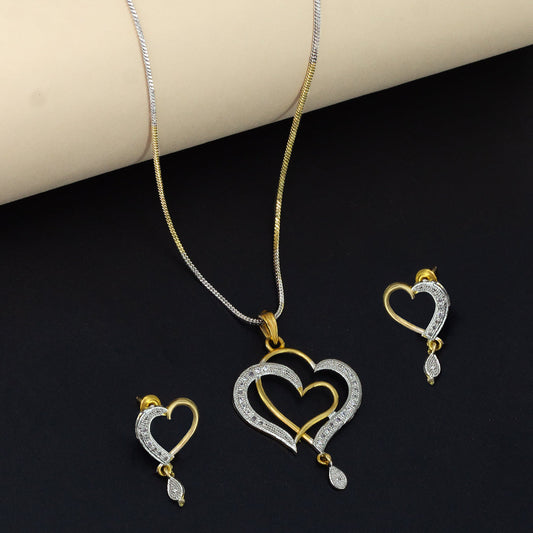 Gold Plated Heart American Diamond Trendy Pendant Set