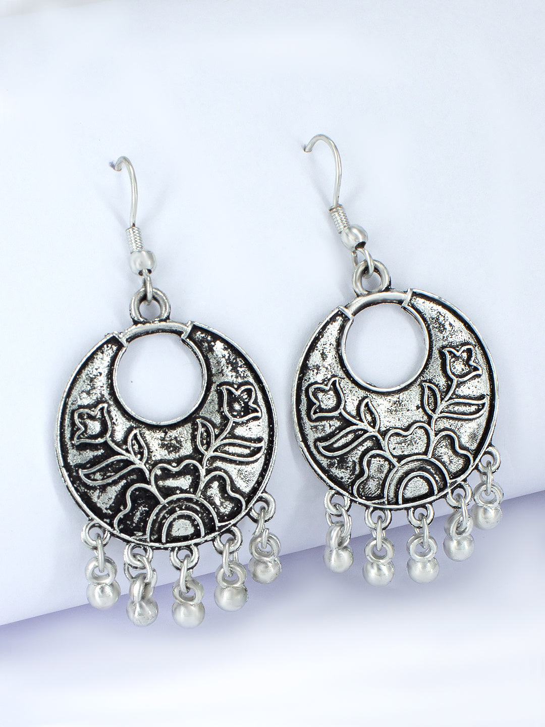 Oxidized Floral Drop Earrings