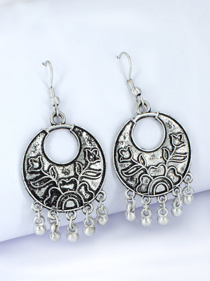 Oxidized Floral Drop Earrings
