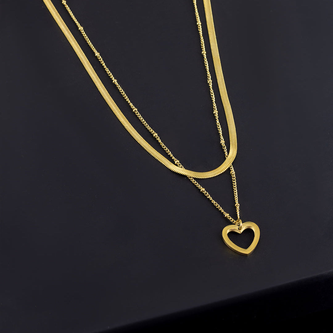 Double Layered Heart Stainless Steel Chain Necklace