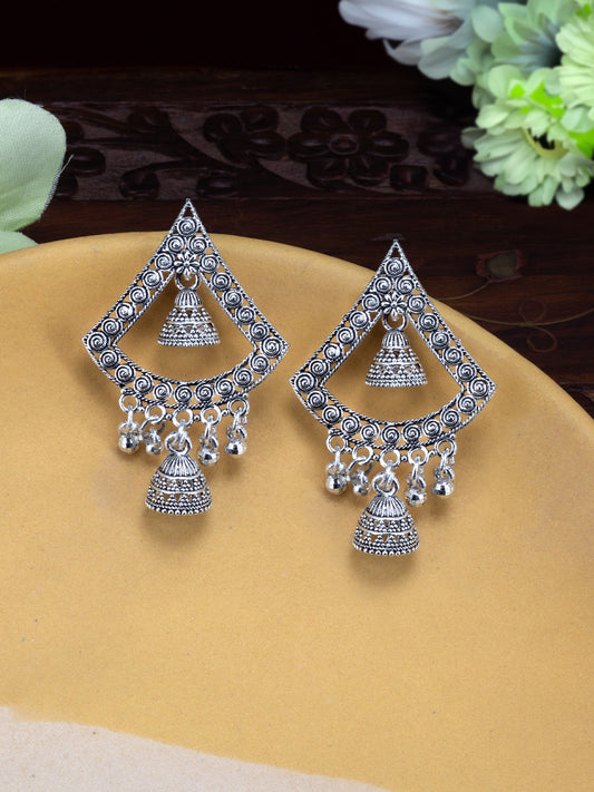 Silver Oxidized Boho Style Jhumki Earrings