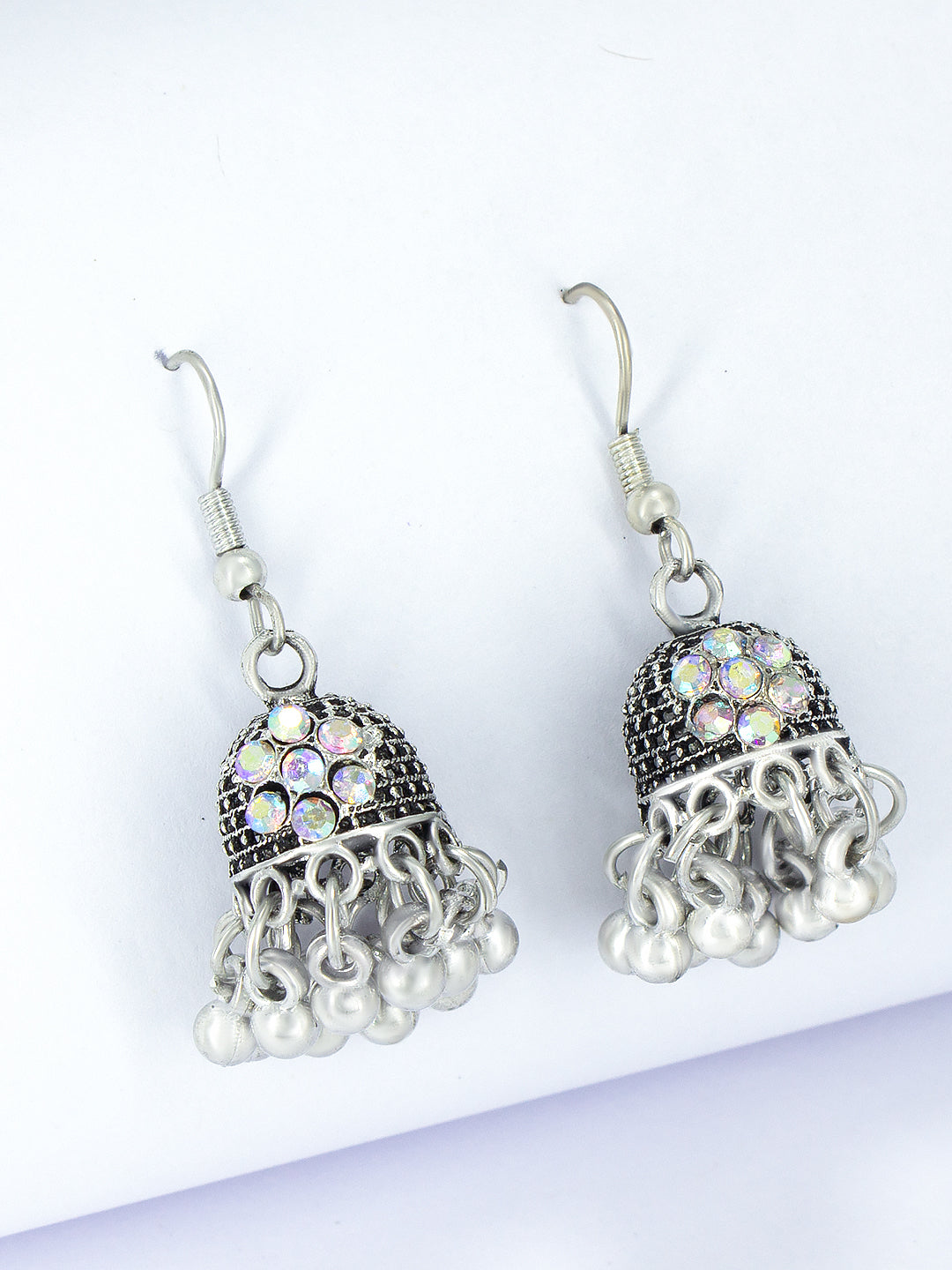 Oxidized Floral Jhumki Earrings