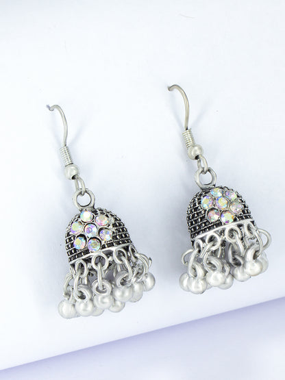 Oxidized Floral Jhumki Earrings